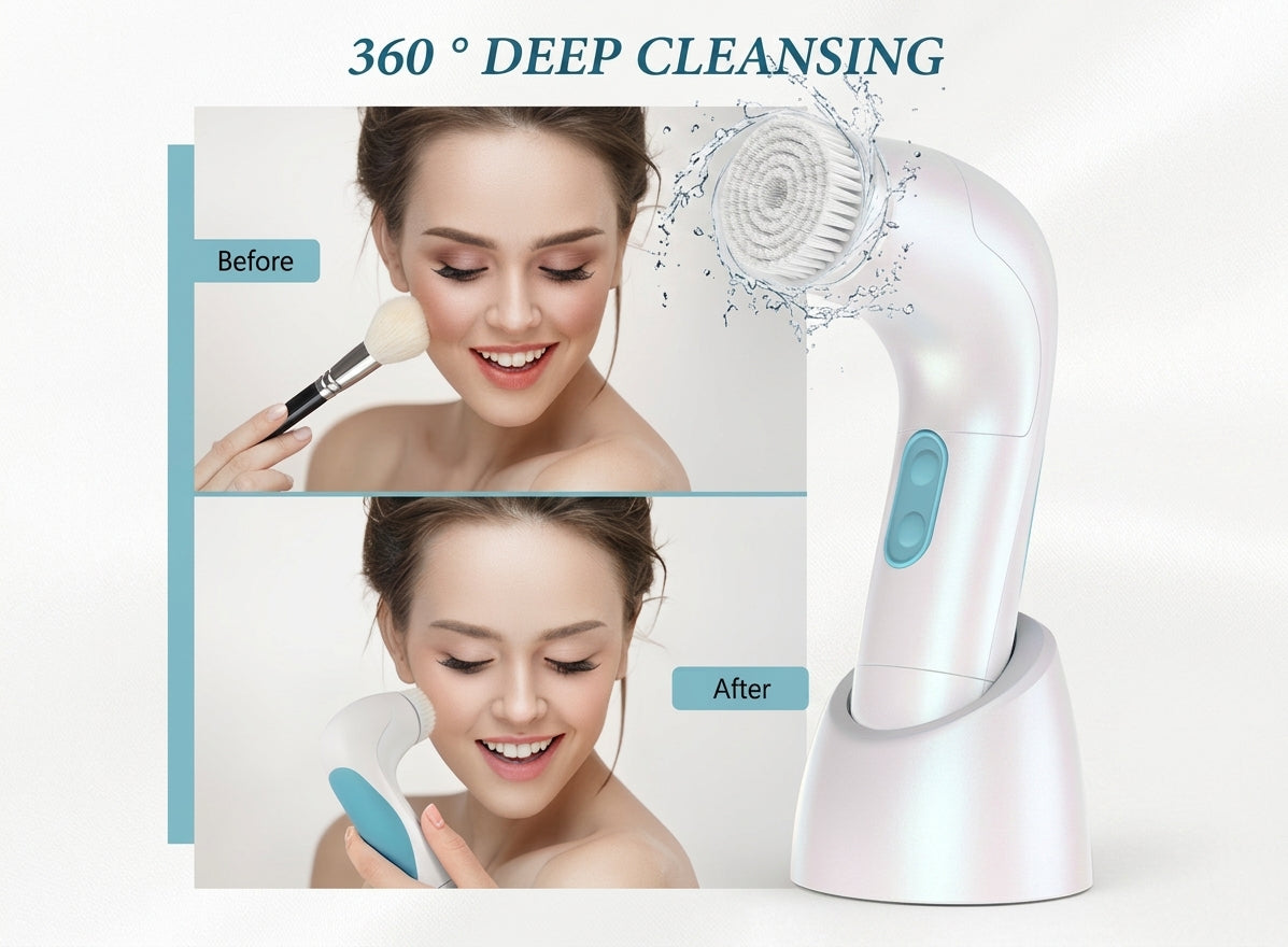 Etereauty 5-In-1 Electric Facial Cleansing Brush Face Body Exfoliating Scrubber