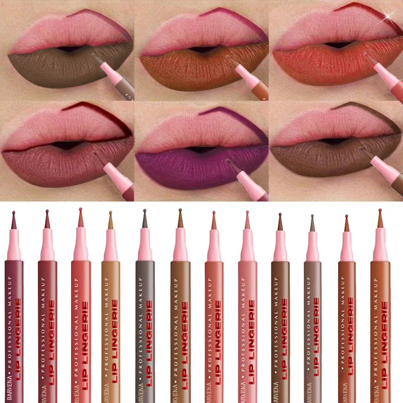 Matte Lip Liner Pencil Waterproof Smooth Application Smudge-Proof Moisturising Highly Pigmented 6 Colors Lip Contouring Makeup