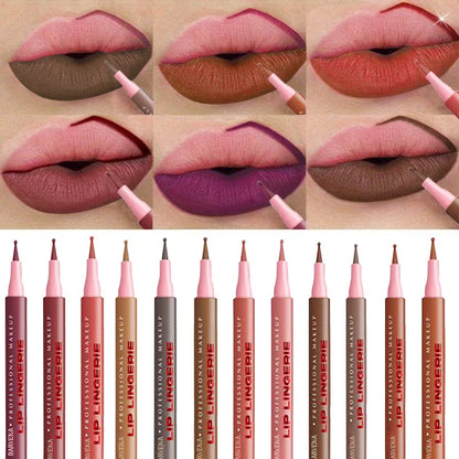 Matte Lip Liner Pencil Waterproof Smooth Application Smudge-Proof Moisturising Highly Pigmented 6 Colors Lip Contouring Makeup
