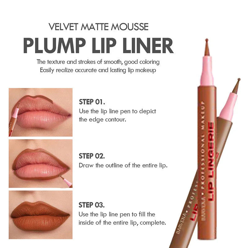 Matte Lip Liner Pencil Waterproof Smooth Application Smudge-Proof Moisturising Highly Pigmented 6 Colors Lip Contouring Makeup