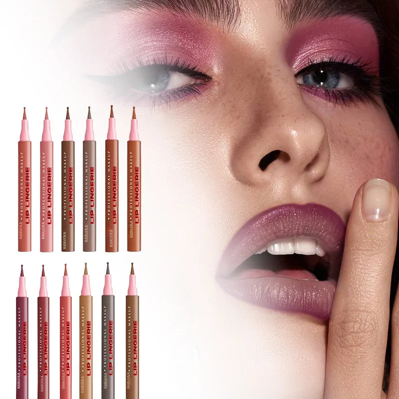 Matte Lip Liner Pencil Waterproof Smooth Application Smudge-Proof Moisturising Highly Pigmented 6 Colors Lip Contouring Makeup