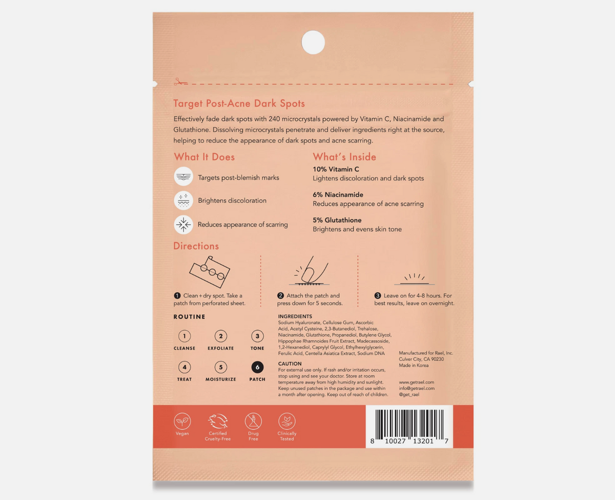 Rael Miracle Patch Microcrystal Vitamin C Dark Spot Cover, Post Acne (9 Count)