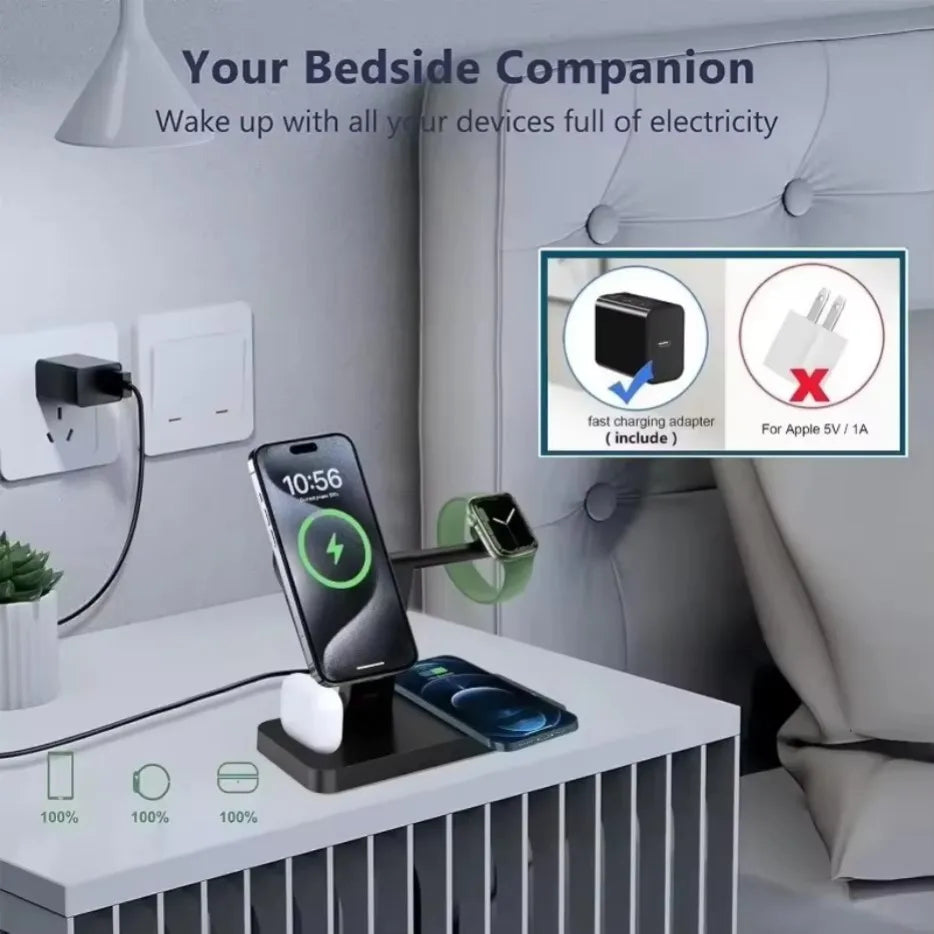 200W 4 in 1 Wireless Charger Stand Induction Super Fast Charging for Magsafe Iphone 16 15 14 13 Pro Max Apple Watch Airpods Pro