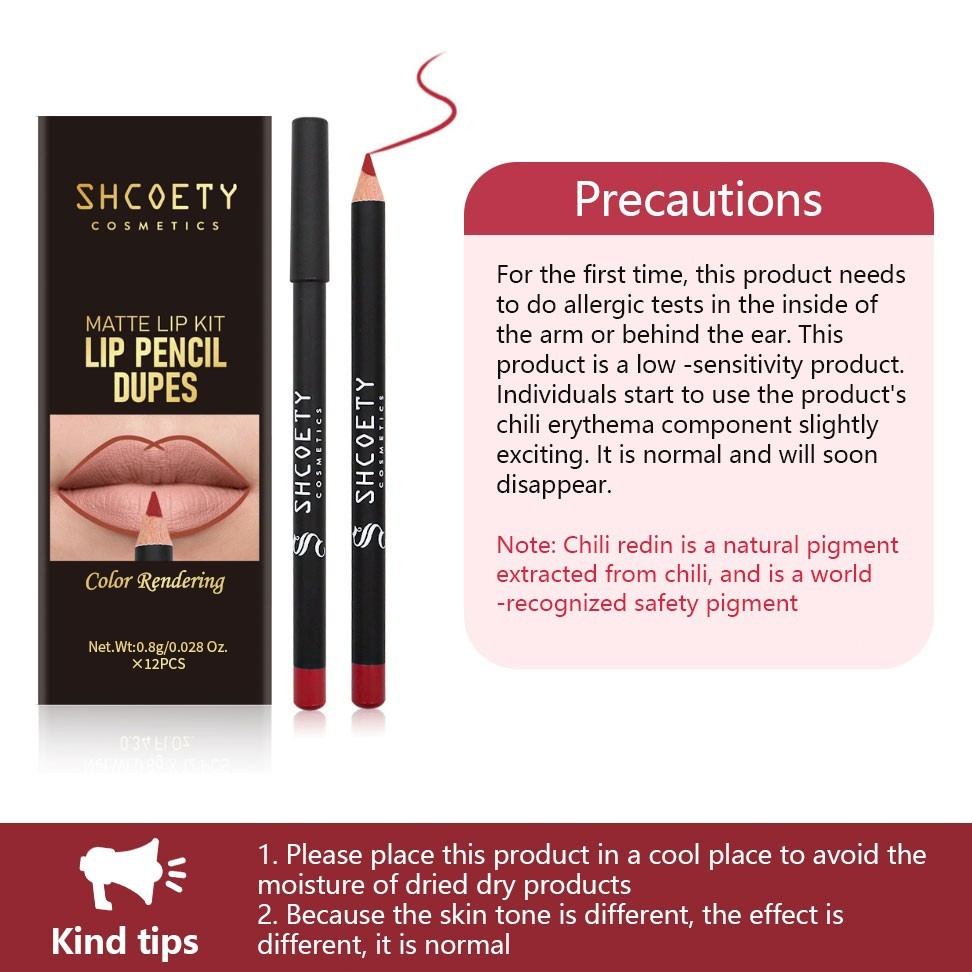 12PCS Lip Liner Set, Highly-Pigmens